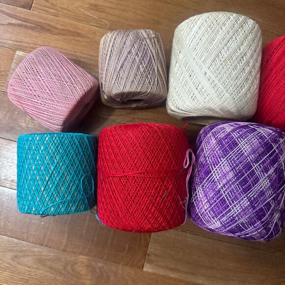 Lot of 7 Crochet Threads –Cotton Lace Yarn Red Pink Purple + - Picture 3 of 4